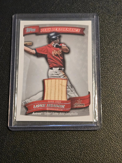 Baseball trading card featuring Lance Berkman Peak Performance relic and game-used bat