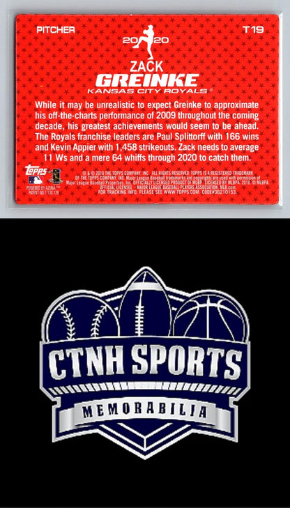 Baseball card of T19 Zack Greinke from Kansas City Royals sports memorabilia logo