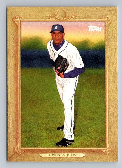 Framed Edwin Jackson baseball card from 2010 Topps Turkey Red TR27 Detroit Tigers