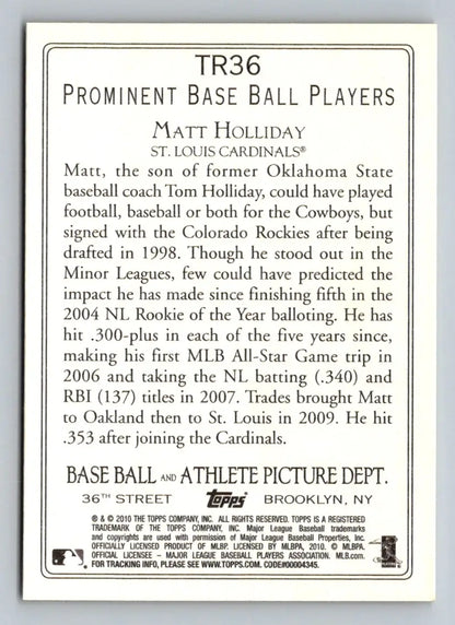 Matt Holliday Turkey Red baseball card from 2010 Topps #TR36 St. Louis Cardinals