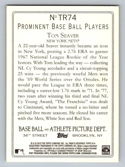 Back view of the 2010 Topps TR74 Tom Seaver Turkey Red baseball card