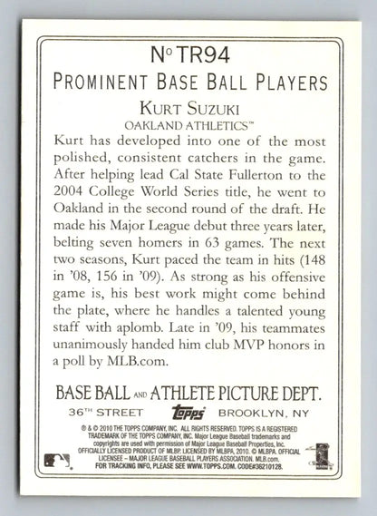 Kurt Suzuki Turkey Red baseball card from 2010 Topps TR94 Oakland Athletics