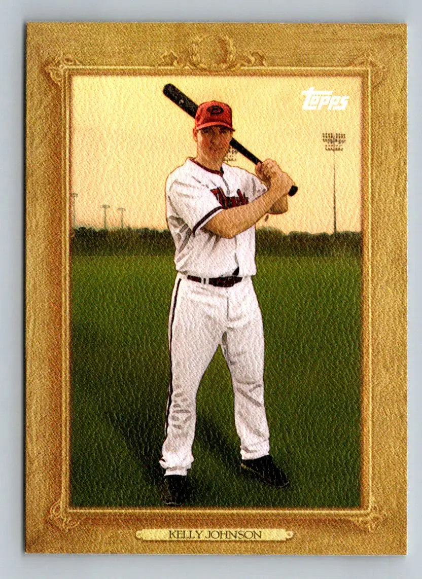 Framed baseball card of 2010 Topps Update TR102 Kelly Johnson Turkey Red Arizona Diamondbacks