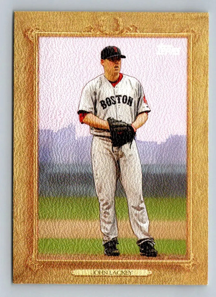 Framed John Lackey Turkey Red baseball card from 2010 Topps Update #TR105 Boston Red Sox