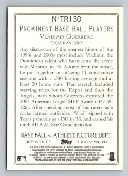 Vladimir Guerrero 2010 Topps Update TR130 Turkey Red Texas Rangers baseball card