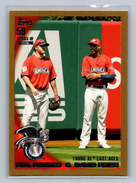 Baseball card featuring Phil Hughes and David Price from Topps Update Young AL East Aces