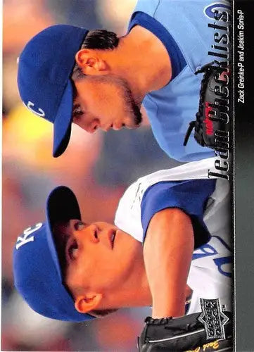 Baseball card featuring Zack Greinke and Joakim Soria Royals original gloss NM-MT
