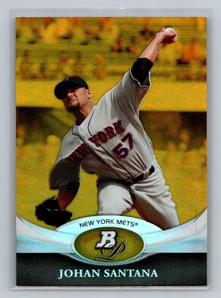 Johan Santana Gold baseball card from 2011 Bowman Platinum New York Mets collection