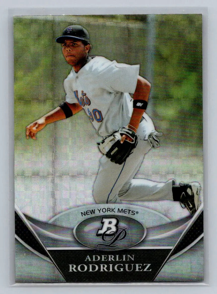 Baseball card of Aderlin Rodriguez from 2011 Bowman Platinum BPP36 Prospects X-Fractors