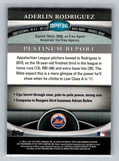 Aderlin Rodriguez baseball card from 2011 Bowman Platinum BPP36 New York Mets Prospects