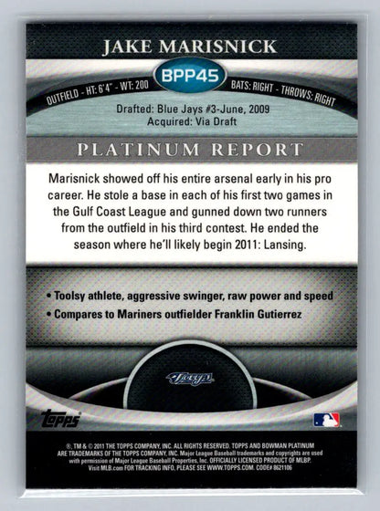 Jake Marisnick baseball card 2011 Bowman Platinum BPP45 X-Fractors Toronto Blue Jays