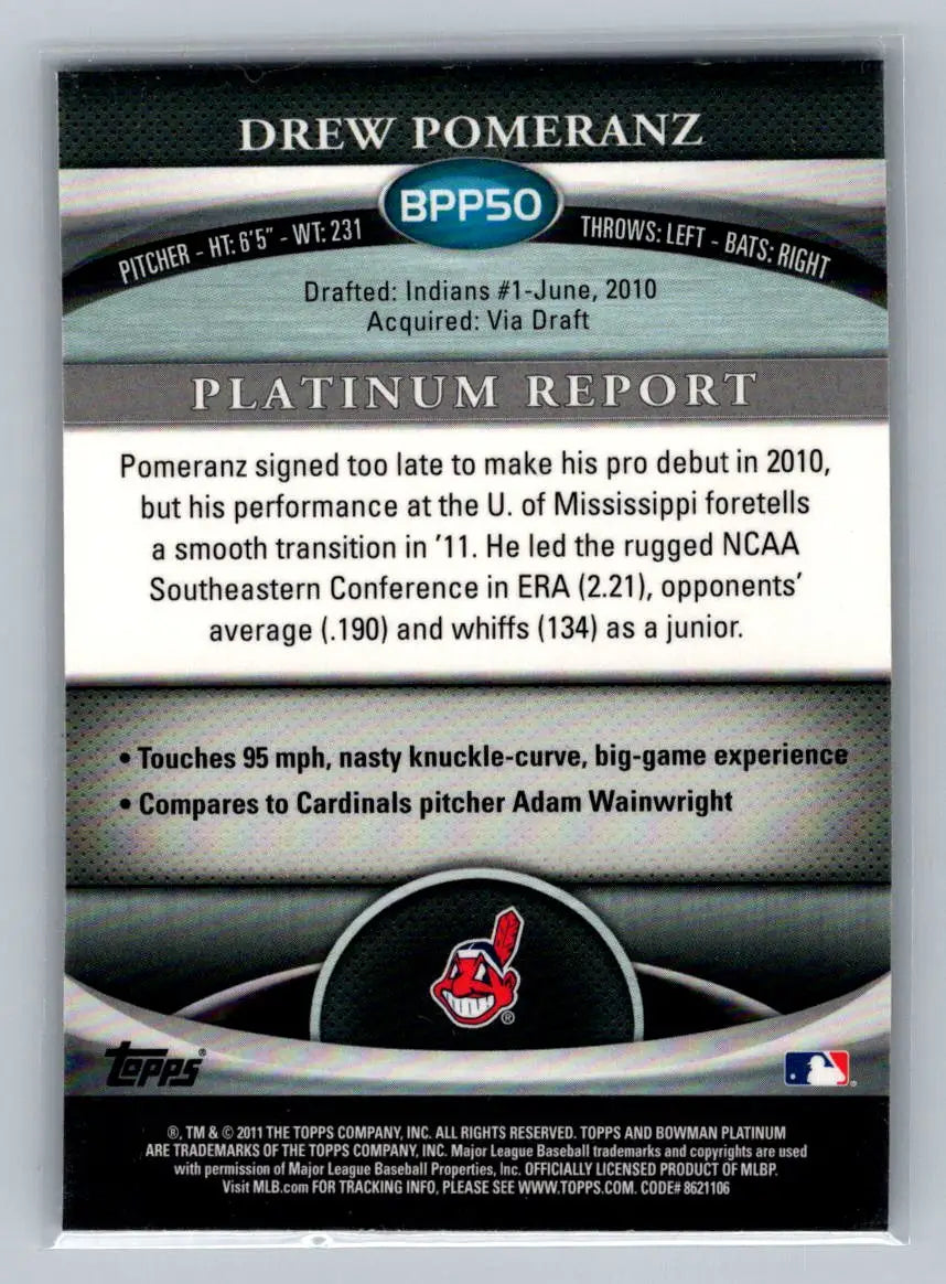 Drew Pomeranz baseball card 2011 Bowman Platinum BPP50 Prospects X-Fractors Cleveland Indians