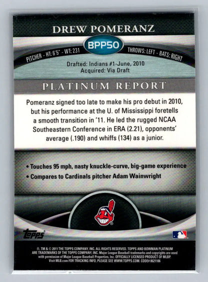 Drew Pomeranz baseball card 2011 Bowman Platinum BPP50 Prospects X-Fractors Cleveland Indians