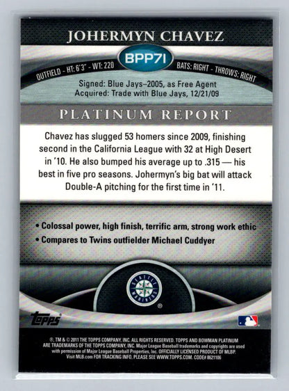 Johermyn Chavez baseball card featuring 2011 Bowman Platinum Purple Refractors BPP71