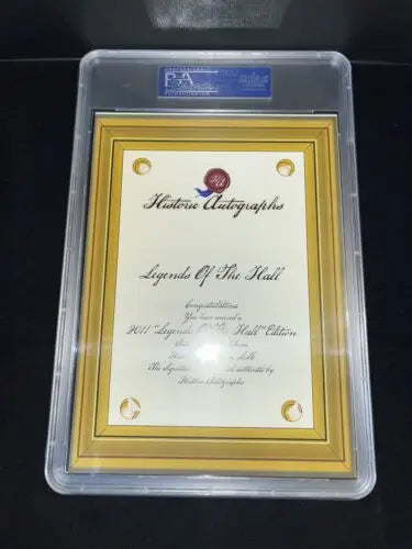 Framed Legends of the Hall certificate for Brooks Robinson Historic Autograph PSA 8