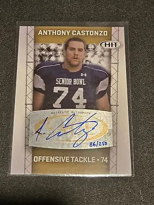 Anthony Castonzo autographed football card from 2011 SAGE HIT featuring Castonzo Autographs Gold