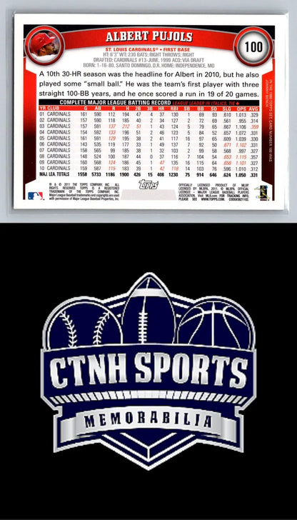 Back of 2011 Topps #100 Albert Pujols Cognac Diamond Anniversary baseball card