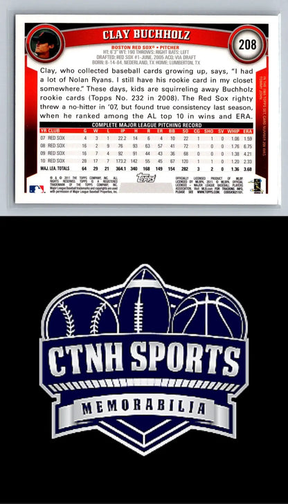 Clay Buchholz Diamond Anniversary baseball card from 2011 Topps #208 Boston Red Sox