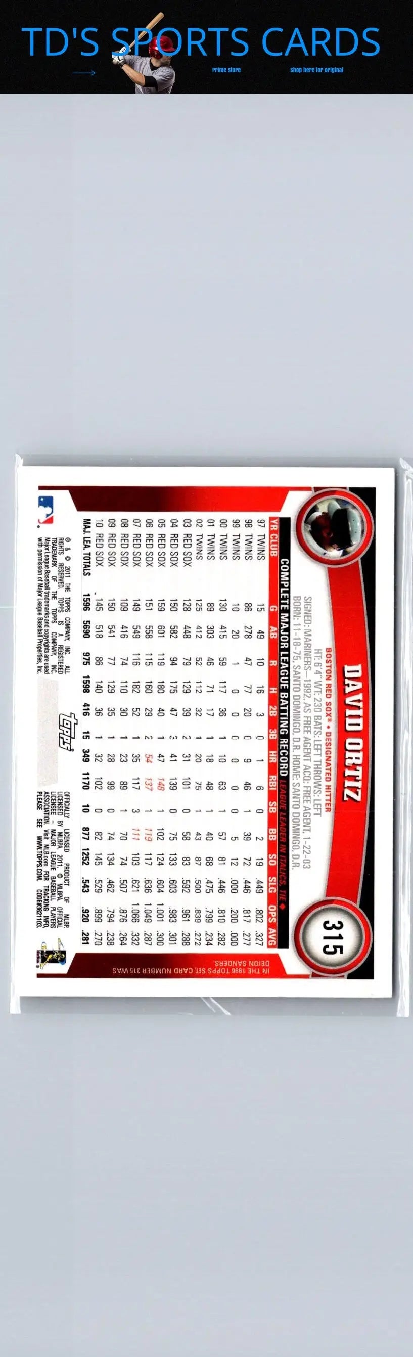 2011 Topps 315b David Ortiz Sparkle baseball card featuring David Ortiz in collectible condition