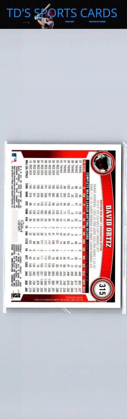 2011 Topps 315b David Ortiz Sparkle baseball card featuring David Ortiz in collectible condition