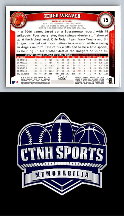 Jered Weaver Diamond Anniversary baseball card from 2011 Topps #75 Los Angeles Angels