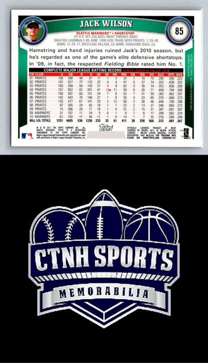 Baseball card back of 2011 Topps #85 Jack Wilson Diamond Anniversary Seattle Mariners