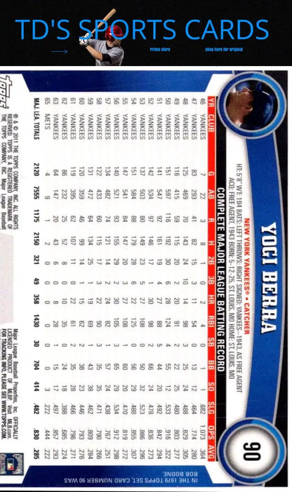 Yogi Berra baseball card from 2011 Topps 90b Yogi Berra Diamond Anniversary series