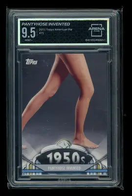 Graded Topps American Pie pantyhose trading card with bare legs illustration, Pie Pantyhose Invented