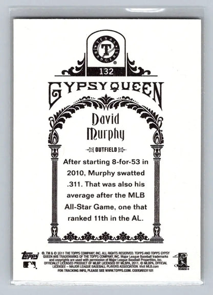 David Murphy 2011 Topps Gypsy Queen #132 baseball card Texas Rangers collectible