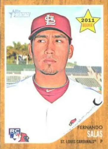 Fernando Salas baseball card, 2011 Topps Heritage #344, original gloss, NMMT condition