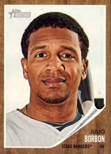 Original gloss baseball card of Julio Borbon from Topps Heritage 2011 series