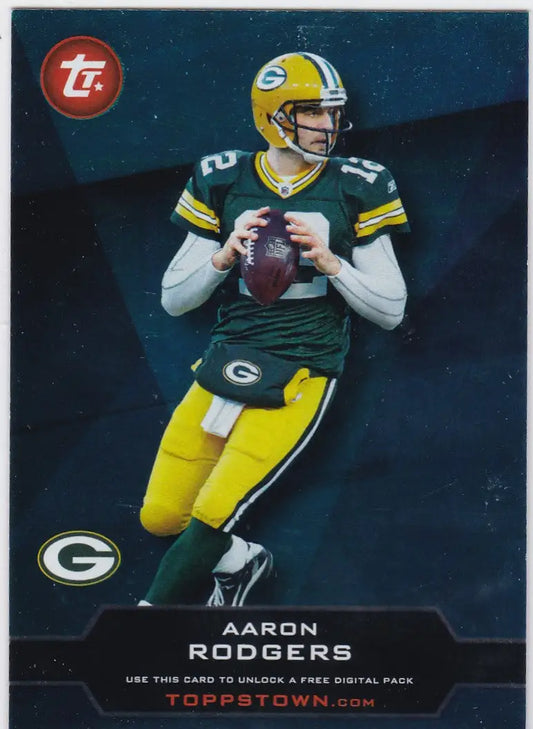 Aaron Rodgers Green Bay Packers player in 2011 Topps Town uniform holding football