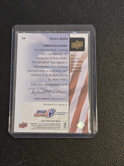 Trading card of Kiaro Holts with authenticated autograph from 2011 Upper Deck USA Football