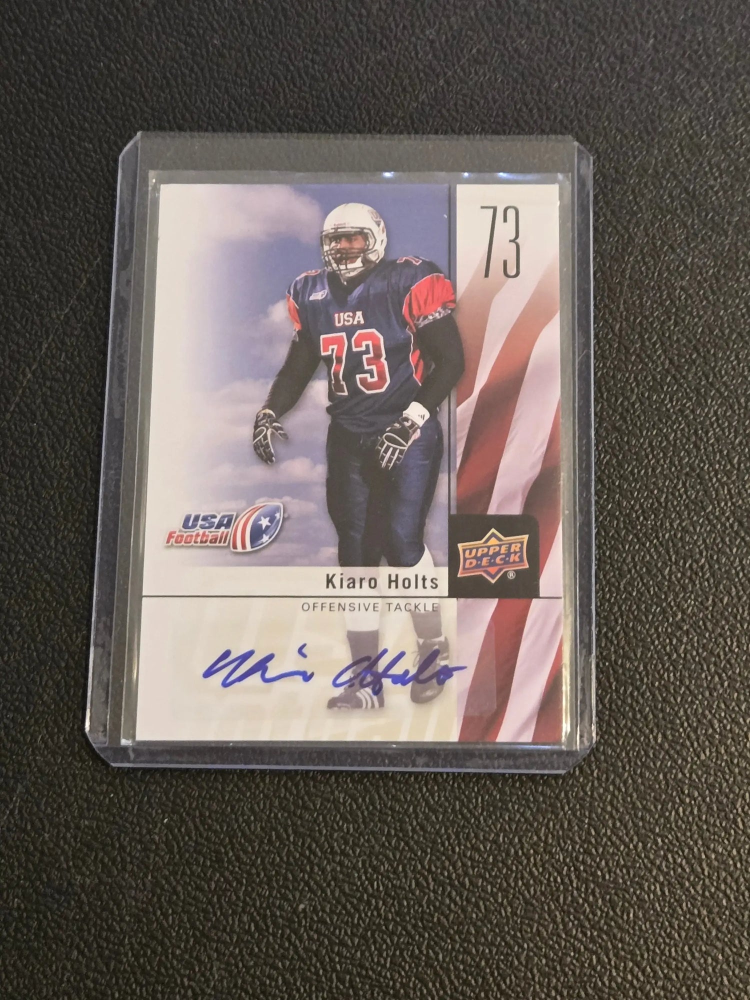 Autographed Kiaro Holts football trading card from 2011 Upper Deck USA Football in sleeve