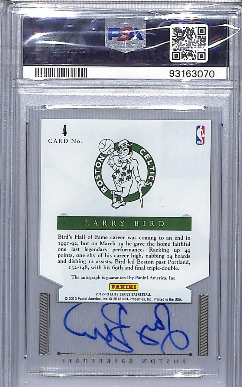 Graded Larry Bird autographed Boston Celtics basketball card from Panini Elite series