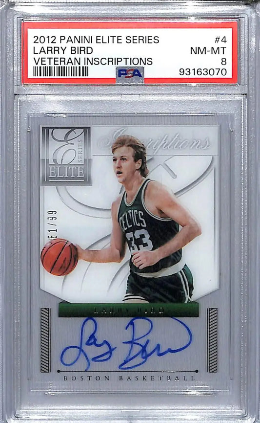Graded Larry Bird autographed Boston Celtics basketball card from Panini Elite series