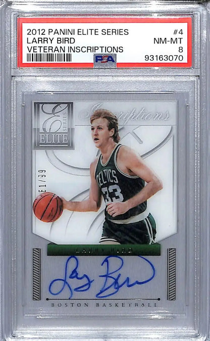 2012 Panini Elite Series Larry Bird Boston Celtics autograph basketball card alt text