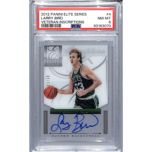 2012-13 Panini Elite Series Veteran/Retired Inscriptions #4 Larry Bird PSA 8 NM-MT Auto 61/99 Boston Celtics Basketball Card Image 1