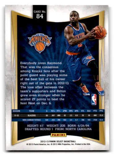 2012-13 Panini Select #84 Raymond Felton EX/NM Knicks ID:67486 - Trading Cards