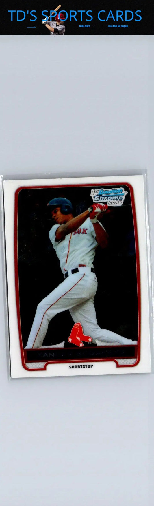 Baseball card of Xander Bogaerts in batting stance from 2012 Bowman BCP105 Chrome Prospects