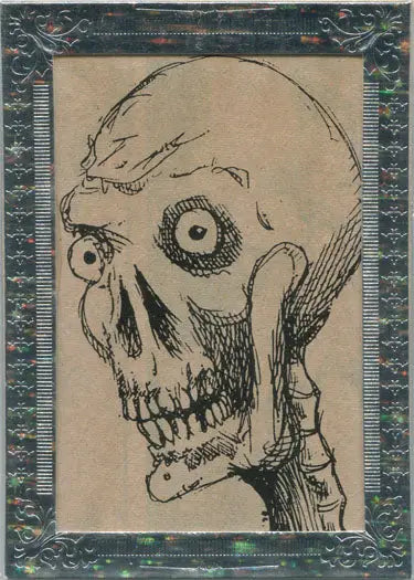 Stylized human skull sketch with intense expression on 2012 Deadworld DCP-32 comic panel card