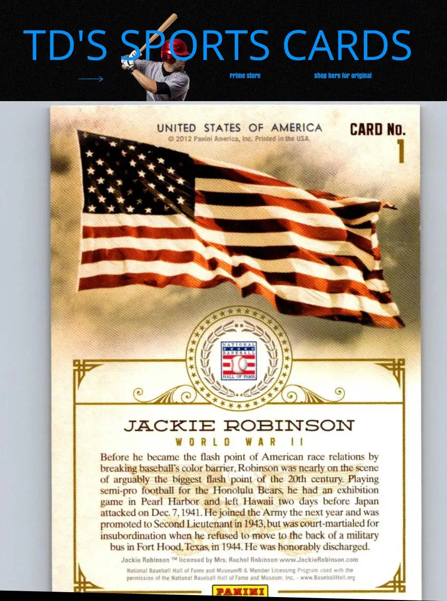 Jackie Robinson baseball card from 2012 Panini Cooperstown with Honors collection