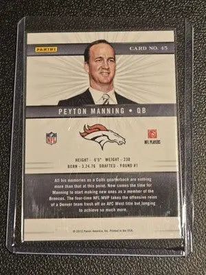 Peyton Manning football card from 2012 Panini Elite featuring Denver Broncos player