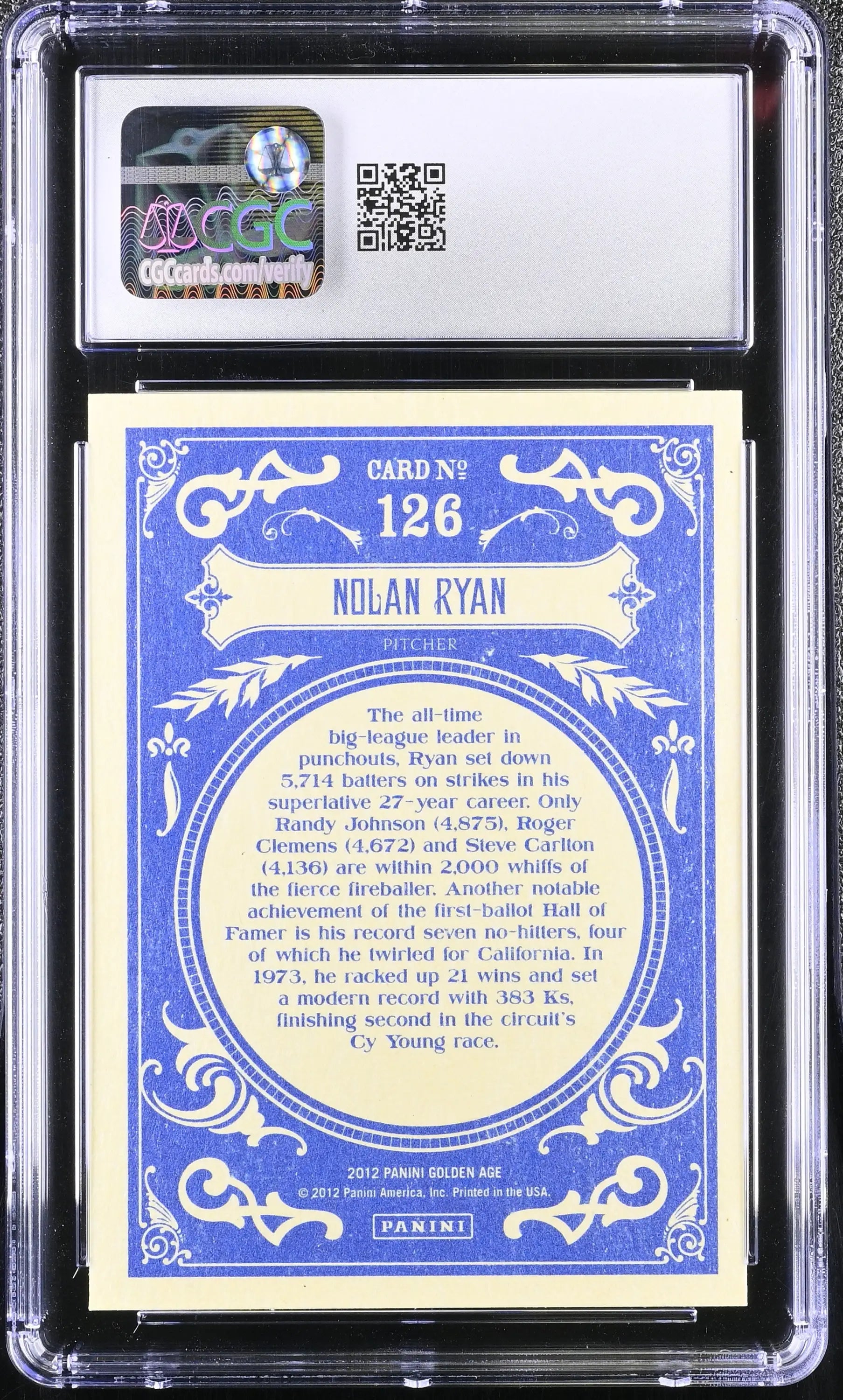 Golden Age Nolan Ryan baseball card from 2012 Panini Golden Age series CGC 9