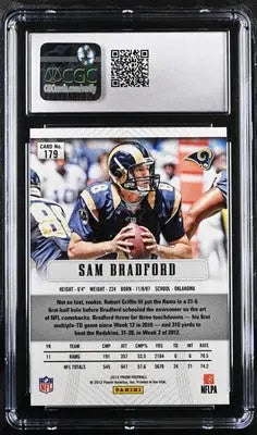 Graded Sam Bradford football card from 2012 Panini Prizm series in CGC 8.5
