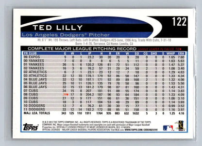 Ted Lilly 2012 Topps #122b baseball card featuring Los Angeles Dodgers player
