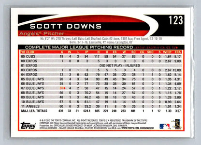 Scott Downs 2012 Topps #123a baseball card featuring Los Angeles Angels player