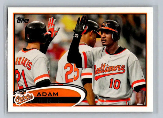 2012 Topps #125b Adam Jones baseball card featuring the Baltimore Orioles player