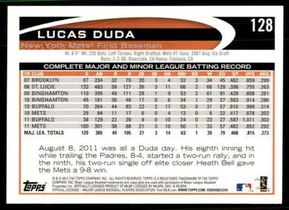 2012 Topps #128 Lucas Duda NM-MT Mets ID:70850 - Trading Cards