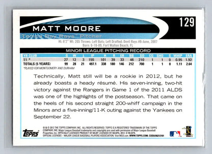 2012 Topps #129b Matt Moore Tampa Bay Rays Rookie baseball card collectible image
